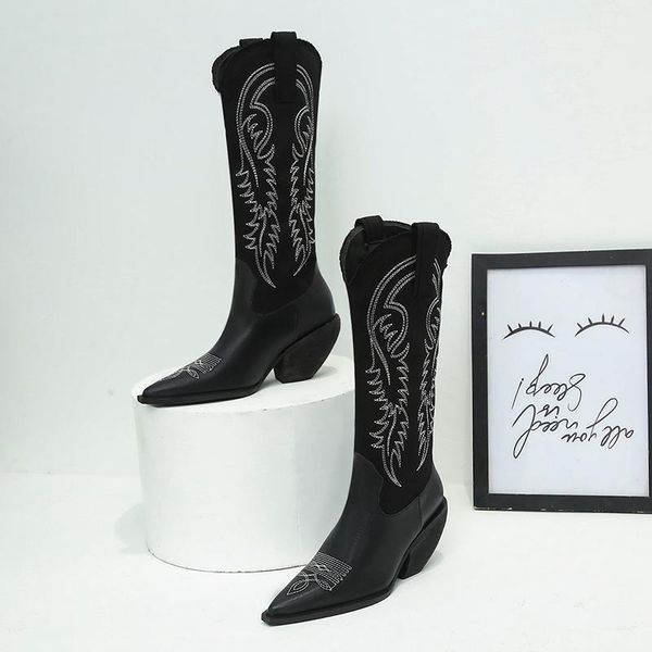 boots band designer faux leather embroidery knee high pointed toe women long chunky block heel black apricot
boots band designer faux leather embroidery knee high pointed toe women long chunky block heel black apricot
