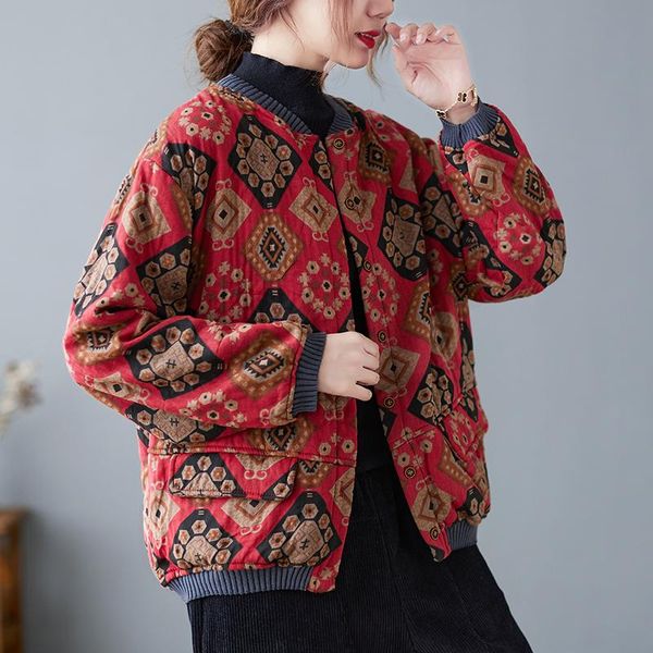 women's jackets print floral vintage coats thicken fleece warm autumn winter short padded cotton outwear women casual coat, Black;brown
women's jackets print floral vintage coats thicken fleece warm autumn winter short padded cotton outwear women casual coat, Black;brown