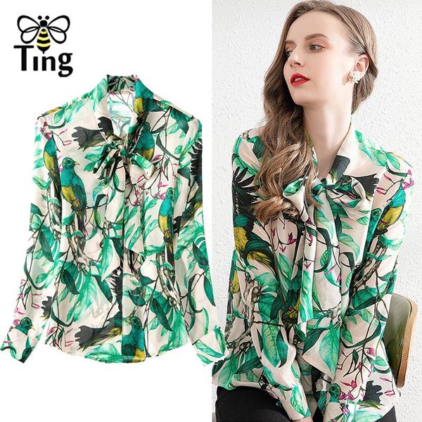 women's blouses & shirts tingfly aesthetic runway spring bowknow green floral blouse vintage summer chiffon button up elegant lady offi, White
women's blouses & shirts tingfly aesthetic runway spring bowknow green floral blouse vintage summer chiffon button up elegant lady offi, White
