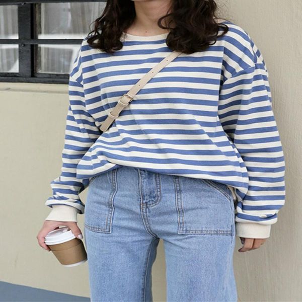 women's t-shirt women striped black sweatshirt 2021 spring woman oversize korean style loose streetwear y2k elegant ladies chic, White
women's t-shirt women striped black sweatshirt 2021 spring woman oversize korean style loose streetwear y2k elegant ladies chic, White