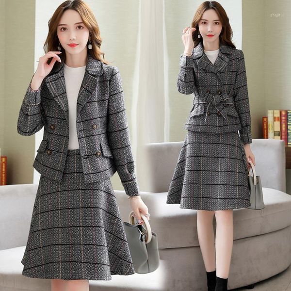 two piece dress plaid 2 pcs set women skirt sets korean women's suit double breasted ensemble femme survetement conjunto feminino, White
two piece dress plaid 2 pcs set women skirt sets korean women's suit double breasted ensemble femme survetement conjunto feminino, White