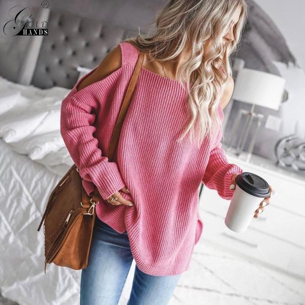 women's sweaters gold hands 2021 women autumn winter pullovers knitted coat off shoulder casual loose female jumper pull femme, White;black