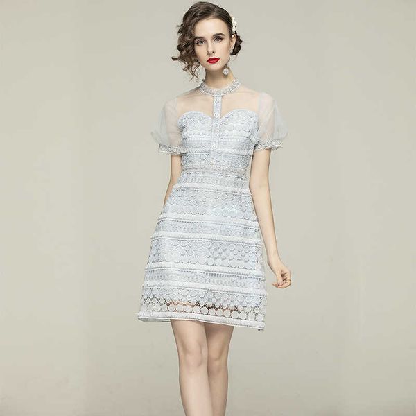 blue lace dress hook flower hollow short-sleeved slim mesh patchwork mini party vestidos 210529, Black;gray
blue lace dress hook flower hollow short-sleeved slim mesh patchwork mini party vestidos 210529, Black;gray