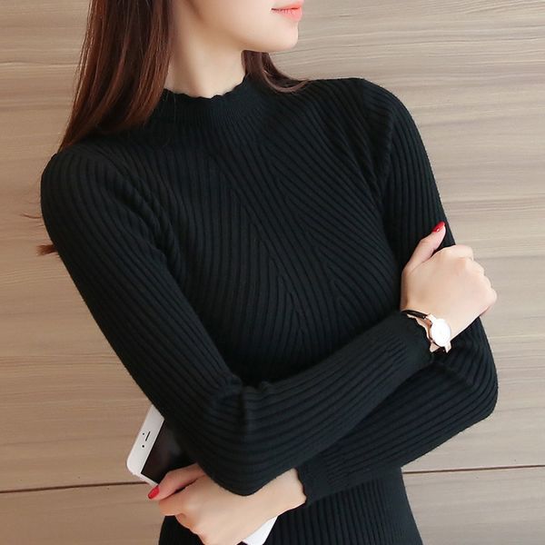 2021 new autumn spring women's long basic sweaters slim office pullovers knitted female half high collar casual jumper ladies 8d81, White;black
2021 new autumn spring women's long basic sweaters slim office pullovers knitted female half high collar casual jumper ladies 8d81, White;black