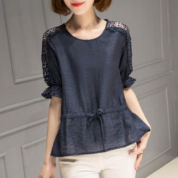 women's t-shirt elegant lace patchwork cotton summer half sleeve hollow out female solid color tees, White
women's t-shirt elegant lace patchwork cotton summer half sleeve hollow out female solid color tees, White