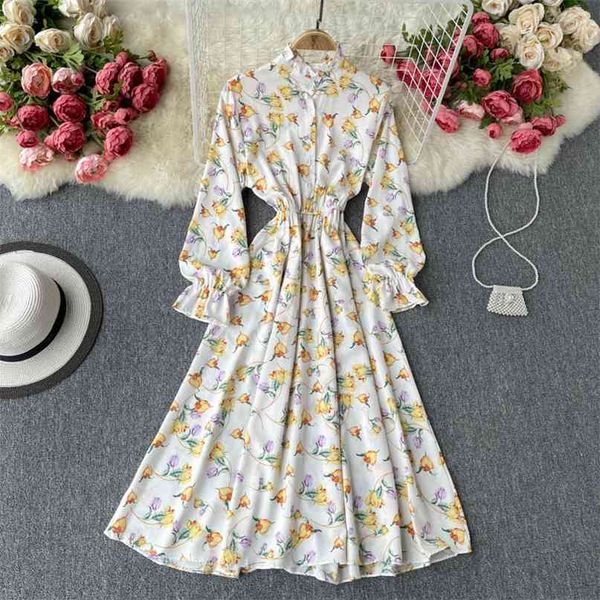 women long sleeve floral print a-line dress spring autumn sweet wooden ear stand collar slim elegant vestidos de mujer s738 210527, Black;gray
women long sleeve floral print a-line dress spring autumn sweet wooden ear stand collar slim elegant vestidos de mujer s738 210527, Black;gray