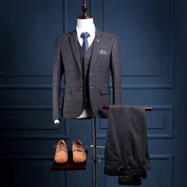 men's suits & blazers tweed plaid western slim fit for formal occasions wearing wedding party tuxedo three-piece suit (suit+pants+vest), White;black
men's suits & blazers tweed plaid western slim fit for formal occasions wearing wedding party tuxedo three-piece suit (suit+pants+vest), White;black