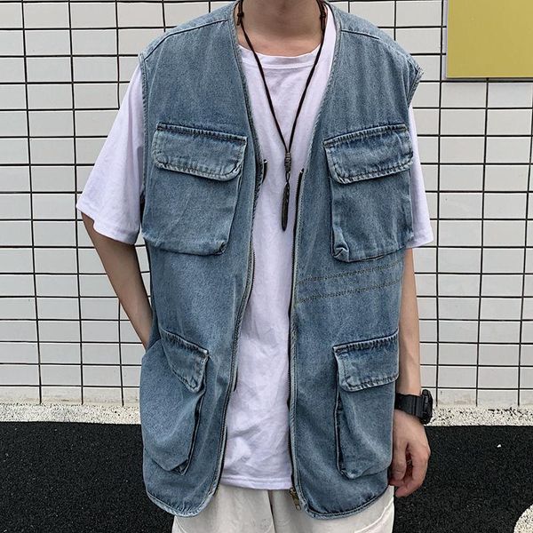 men's vests denim vest fashion solid color retro multi-pocket tooling men streetwear wild hip-hop loose v-neck mens, Black;white
men's vests denim vest fashion solid color retro multi-pocket tooling men streetwear wild hip-hop loose v-neck mens, Black;white