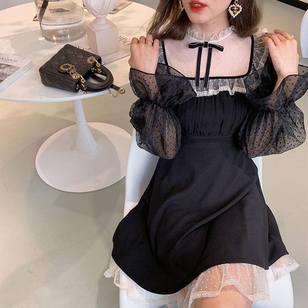 casual dresses black lolita gothic dress women lace chiffon kawaii mini long sleeve japan style party 2021 women's autumn, Black;gray
casual dresses black lolita gothic dress women lace chiffon kawaii mini long sleeve japan style party 2021 women's autumn, Black;gray