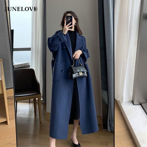 women's wool & blends junelove women coat outerwear autumn winter warm woolen female long elegant double breasted navy blue jacket, Black
women's wool & blends junelove women coat outerwear autumn winter warm woolen female long elegant double breasted navy blue jacket, Black