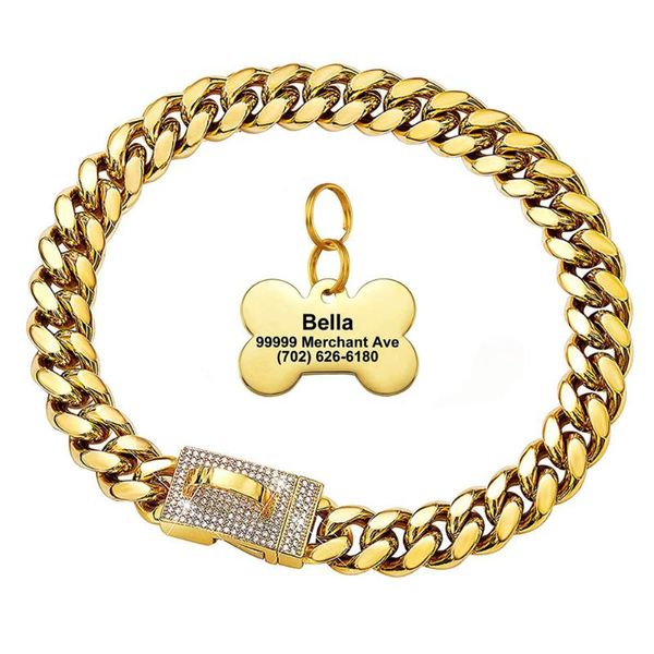dog collars & leashes 15mm gold collar cuban link with cubic zirconia diamond secure snap buckle luxury heavy duty id tags
dog collars & leashes 15mm gold collar cuban link with cubic zirconia diamond secure snap buckle luxury heavy duty id tags