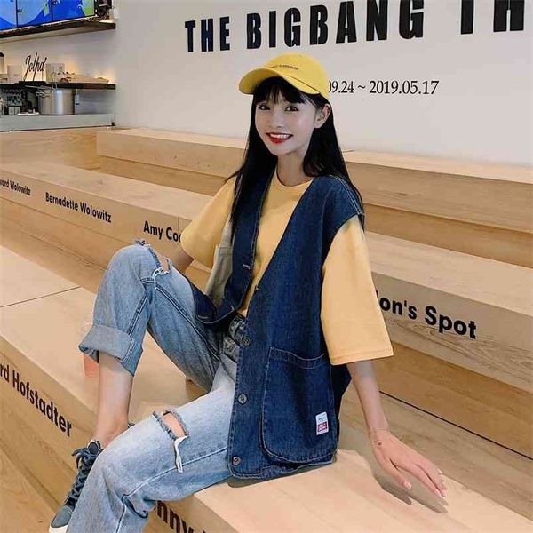 loose v-neck all-denim vest schoolgirl jeans jacket sleeveless 210909, Black;white
loose v-neck all-denim vest schoolgirl jeans jacket sleeveless 210909, Black;white