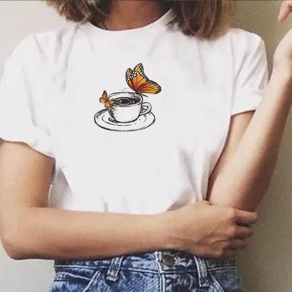 women's t-shirt cup coffee butterfly graphic tee casual funny aesthetics tumblr art drawing women korean fashion kawaii cute top, White
women's t-shirt cup coffee butterfly graphic tee casual funny aesthetics tumblr art drawing women korean fashion kawaii cute top, White