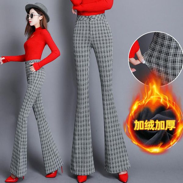 women's pants & capris autumn and winter plus velvet warm plaid female high waist temperament flare women wide leg office trousers, Black;white
women's pants & capris autumn and winter plus velvet warm plaid female high waist temperament flare women wide leg office trousers, Black;white