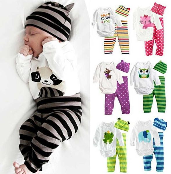 newborn baby girl boy long sleeve romper + pants + hat outfit clothes set x0902, White
newborn baby girl boy long sleeve romper + pants + hat outfit clothes set x0902, White