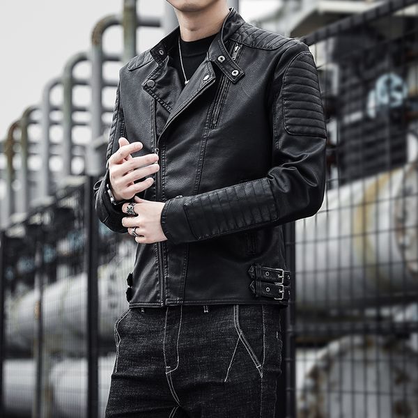 2021 new men's motorcycle coat pu leather jacket solid slim men korean fashion handsome casual jackets 3fgf, Black
2021 new men's motorcycle coat pu leather jacket solid slim men korean fashion handsome casual jackets 3fgf, Black