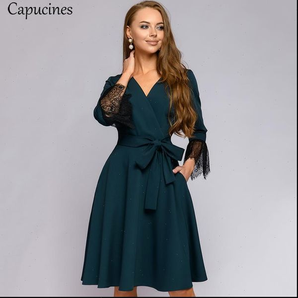 elegant lace stitching v neck woman dress autumn wrist sleeves sashes pockets casual dresses for women office wear, Black;gray
elegant lace stitching v neck woman dress autumn wrist sleeves sashes pockets casual dresses for women office wear, Black;gray