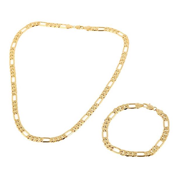 solid yellow gold filled mens womens chain bracelet set of figaro chain necklace bracelet set, Silver
solid yellow gold filled mens womens chain bracelet set of figaro chain necklace bracelet set, Silver