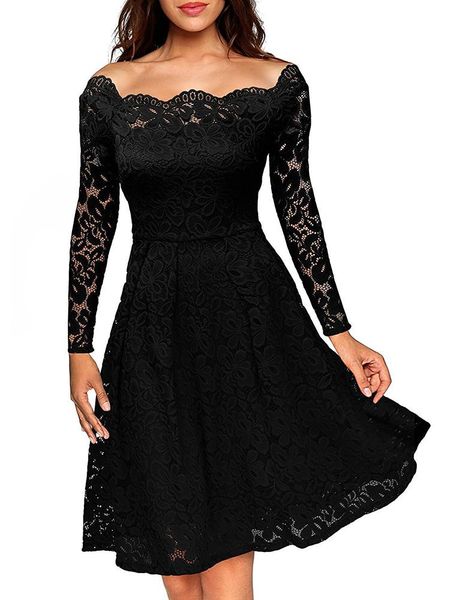 casual dresses 2021 spring summer women's lace hollow short dress evening off shoulder solid color sleeve elegant gown female retro, Black;gray
casual dresses 2021 spring summer women's lace hollow short dress evening off shoulder solid color sleeve elegant gown female retro, Black;gray