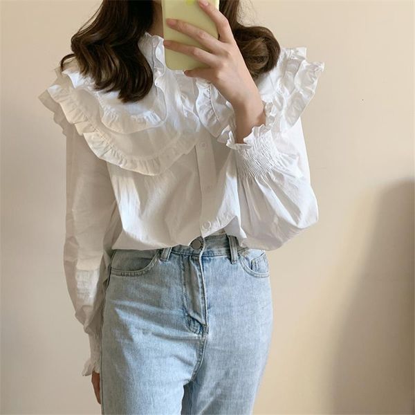 2021 early autumn shirts double layer ruffle collar solid all match retro petal sleeves petal sleeve loose fashion women blouses, White
2021 early autumn shirts double layer ruffle collar solid all match retro petal sleeves petal sleeve loose fashion women blouses, White