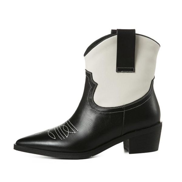 boots mixed color fashion wild thick heel pointed short female leather retro ladies long, Black
boots mixed color fashion wild thick heel pointed short female leather retro ladies long, Black