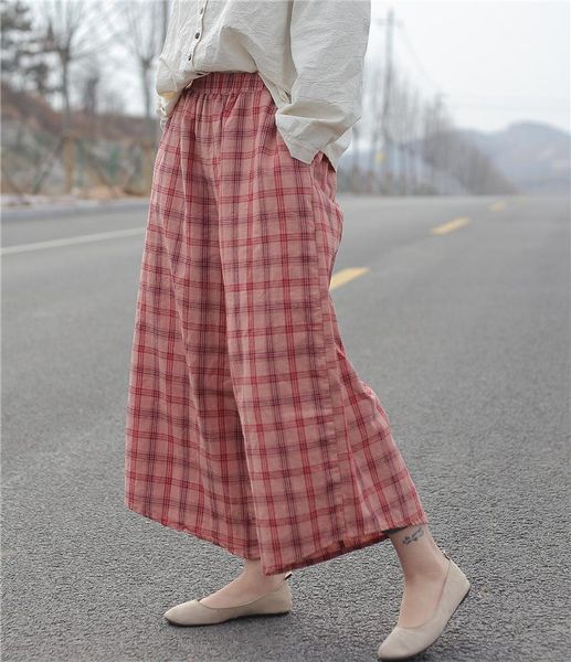 women's pants & capris women elastic waist plaid cotton linen wide leg ladies loose trousers female 2021, Black;white
women's pants & capris women elastic waist plaid cotton linen wide leg ladies loose trousers female 2021, Black;white