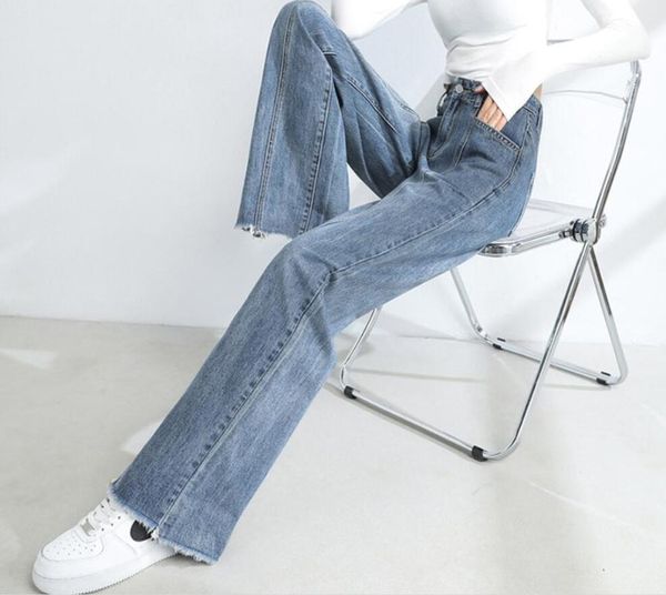 women's jeans women high waist loose unfinished hem straight denim fashion street pants, Blue
women's jeans women high waist loose unfinished hem straight denim fashion street pants, Blue