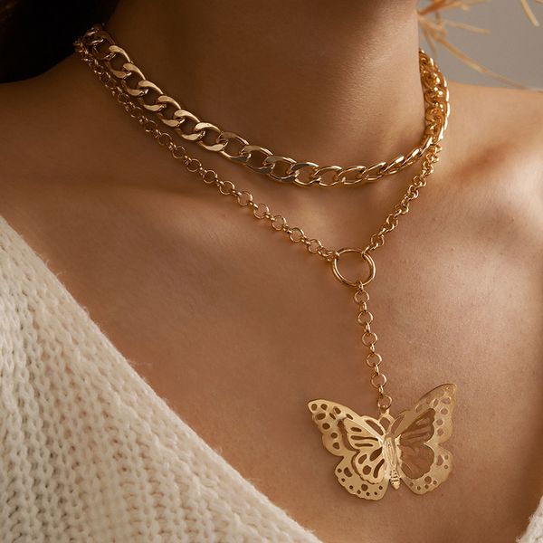 big butterfly pendant necklace for women charms gold color alloy metal thick sweater chain jewelry collar, Silver 
big butterfly pendant necklace for women charms gold color alloy metal thick sweater chain jewelry collar, Silver