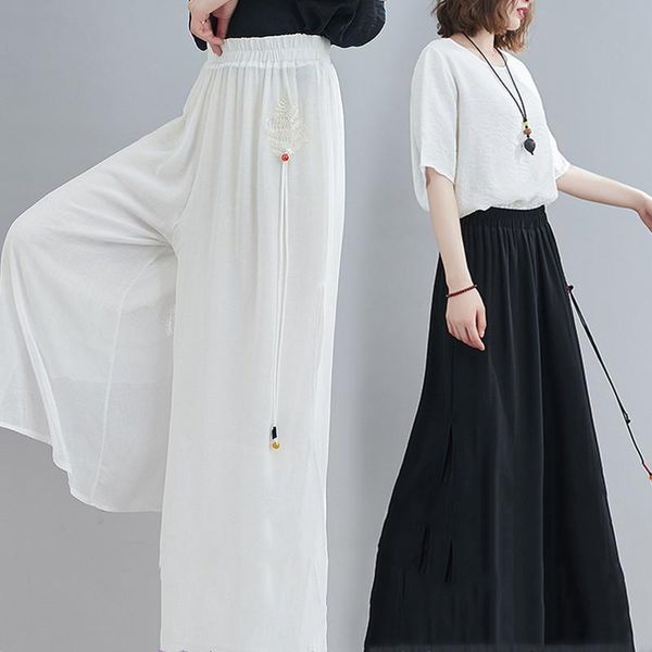 solid color embroidered elegant chiffon spring autumn wide leg large women's elastic waist casual thigh thick light skirt, Black
solid color embroidered elegant chiffon spring autumn wide leg large women's elastic waist casual thigh thick light skirt, Black