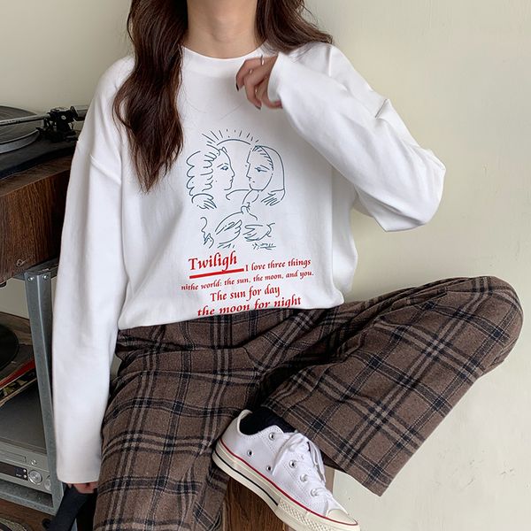 2021 autumn new retro brushed base printing t-shirt long sleeve college style simple personality d0er, White
2021 autumn new retro brushed base printing t-shirt long sleeve college style simple personality d0er, White