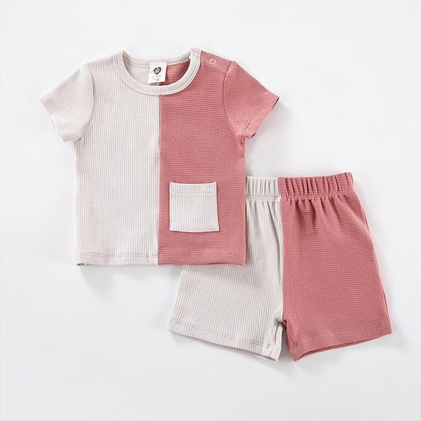bay clothes 2pcs set ribbed kids girls round neck shorts two colors patches with pocket t shirt, White
bay clothes 2pcs set ribbed kids girls round neck shorts two colors patches with pocket t shirt, White