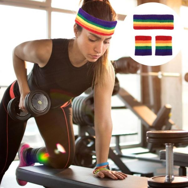 sweatband 1 set of sports wristband hairband rainbow sweat-absorbent for fitness, Yellow;black
sweatband 1 set of sports wristband hairband rainbow sweat-absorbent for fitness, Yellow;black