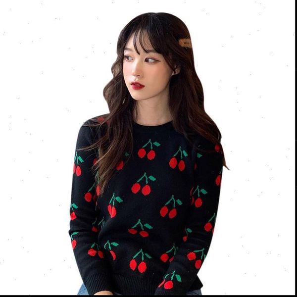 women spring autumn winter clothes female cartoon cherry print slim long round collar slim bottom knit sweater hot, White;black
women spring autumn winter clothes female cartoon cherry print slim long round collar slim bottom knit sweater hot, White;black