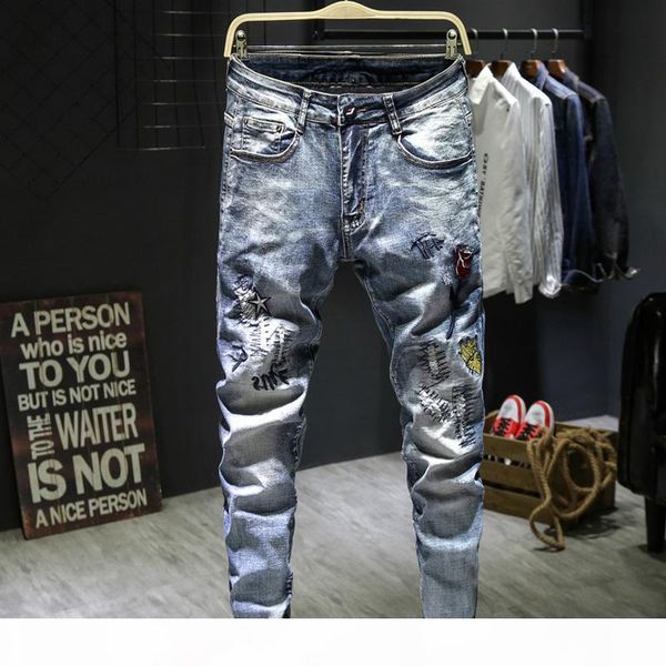 e-baihui unique mens embroidery stretch jeans fashion designer slim fit washed motocycle denim pants panelled hip hop trousers l692, Blue
e-baihui unique mens embroidery stretch jeans fashion designer slim fit washed motocycle denim pants panelled hip hop trousers l692, Blue