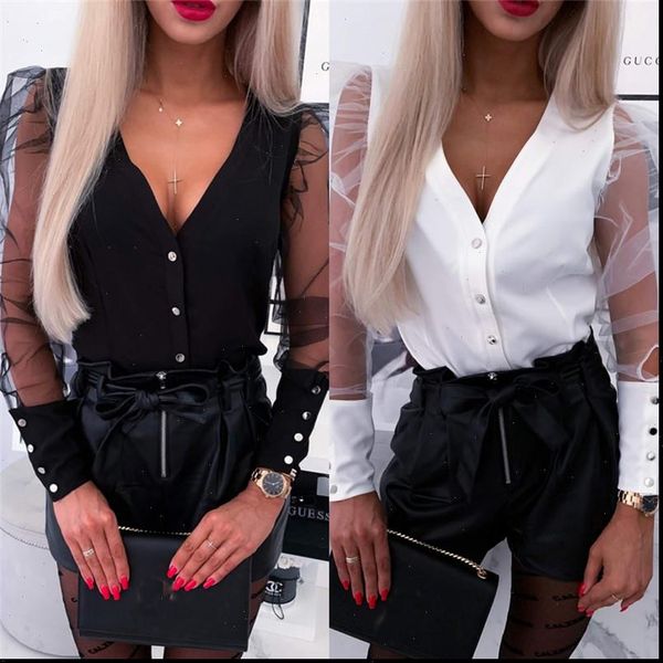 women shirt fashion spring v neck tulle mesh ruffle long puff sleeve solid lady blouse autumn streetwear, White
women shirt fashion spring v neck tulle mesh ruffle long puff sleeve solid lady blouse autumn streetwear, White