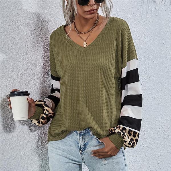 women's t-shirt ladies loose t shirt autumn striped leopard patchwork casual v neck long sleeved pullover streetwear sweatshirts, White
women's t-shirt ladies loose t shirt autumn striped leopard patchwork casual v neck long sleeved pullover streetwear sweatshirts, White