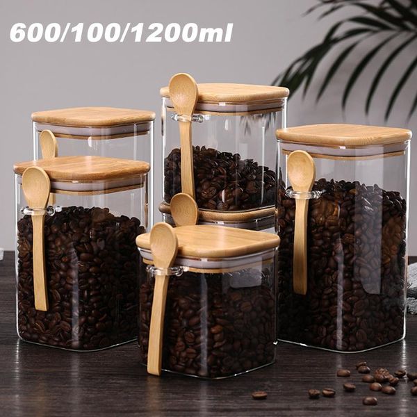 square airtight glass jar coffee bean seal storage box kitchen supplies dry organizer box with wooden spoon
square airtight glass jar coffee bean seal storage box kitchen supplies dry organizer box with wooden spoon