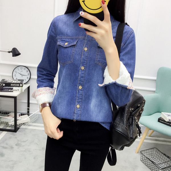 winter warm women plus velet denim shirts korean classic blue thick long sleeve jeans blouse female turn-down collar basic 9pnw, White
winter warm women plus velet denim shirts korean classic blue thick long sleeve jeans blouse female turn-down collar basic 9pnw, White