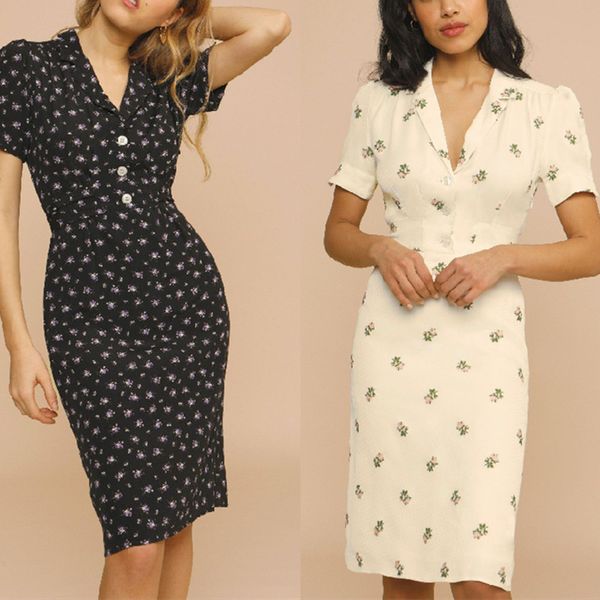 casual dresses 2021 women notched floral midi dress short puff sleeve high waist slim vintage robe with buttons l9ap, Black;gray
casual dresses 2021 women notched floral midi dress short puff sleeve high waist slim vintage robe with buttons l9ap, Black;gray