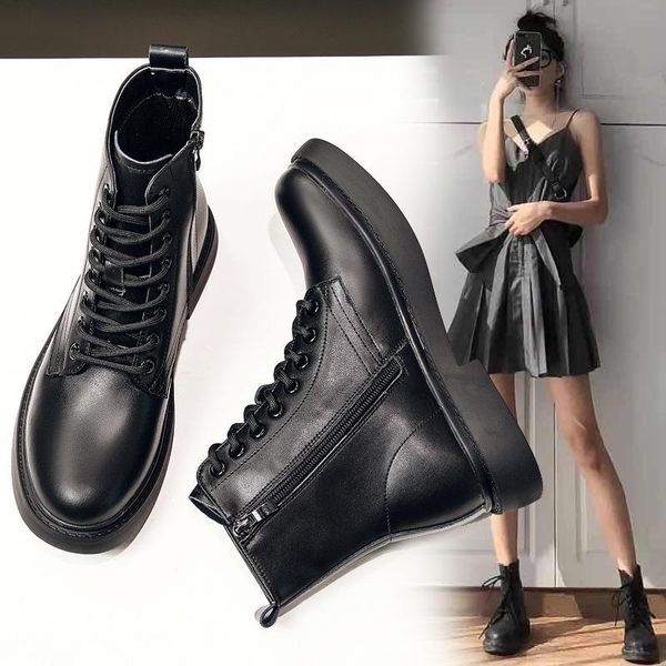 middle heel lace real 2021 spring and autumn children up new women's leather boots, Black
middle heel lace real 2021 spring and autumn children up new women's leather boots, Black