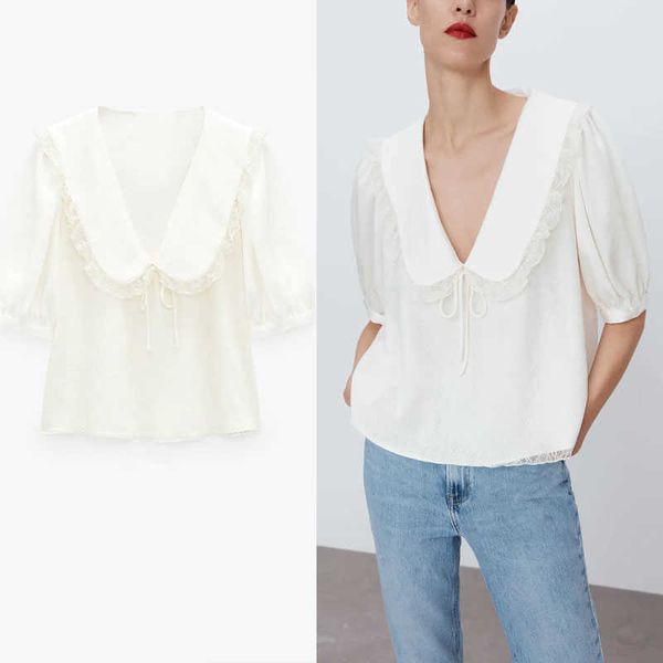 za lace spliced summer blouse women short puff sleeve jewel button vintage woman fashion soft fitted ruffle blouses 210602, White
za lace spliced summer blouse women short puff sleeve jewel button vintage woman fashion soft fitted ruffle blouses 210602, White