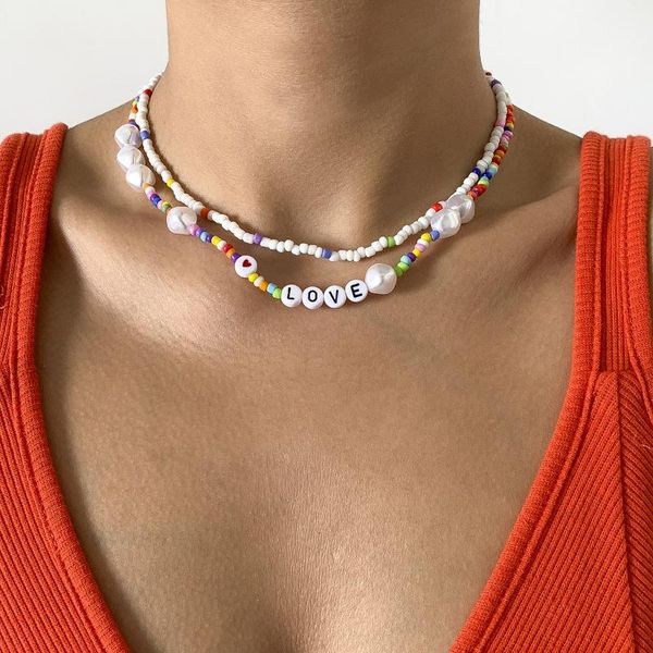 chains retro necklace for women with color stitching imitation pearl clavicle chain creative acrylic letter rice bead braided, Silver
chains retro necklace for women with color stitching imitation pearl clavicle chain creative acrylic letter rice bead braided, Silver