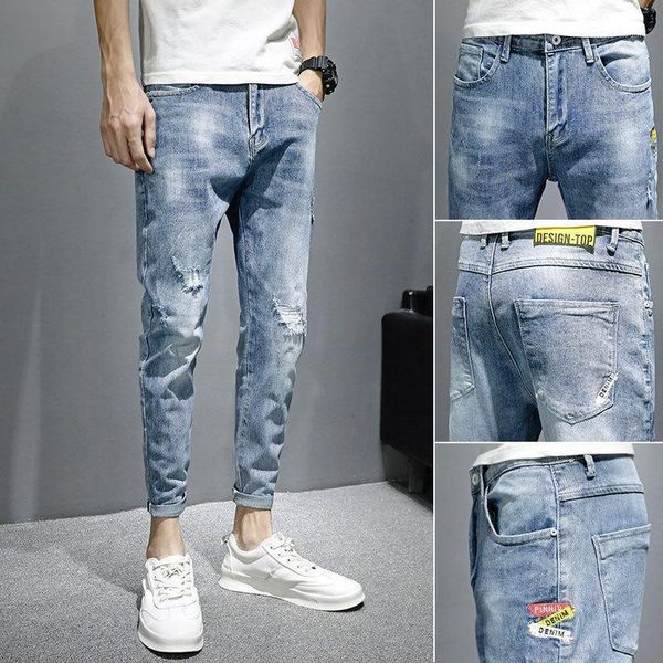 denim jeans men's spring autumn 2021 fashion brand stretch korean pants ripped holes casual light-colored teenager pencil, Blue
denim jeans men's spring autumn 2021 fashion brand stretch korean pants ripped holes casual light-colored teenager pencil, Blue