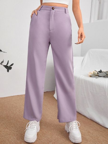 petite solid high waist pants 085b#, Black;white
petite solid high waist pants 085b#, Black;white