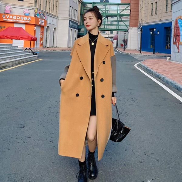 women's wool & blends winter woolen coat khaki-grey cloak female contrast suit collar loose straight double-breasted quality fashion ja, Black
women's wool & blends winter woolen coat khaki-grey cloak female contrast suit collar loose straight double-breasted quality fashion ja, Black