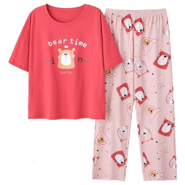 plus size -xxl women pajamas sets soft nightwear summer cotton short sleeve pyjamas cartoon print sleepwear female pijamas muje, Black;red 
plus size -xxl women pajamas sets soft nightwear summer cotton short sleeve pyjamas cartoon print sleepwear female pijamas muje, Black;red
