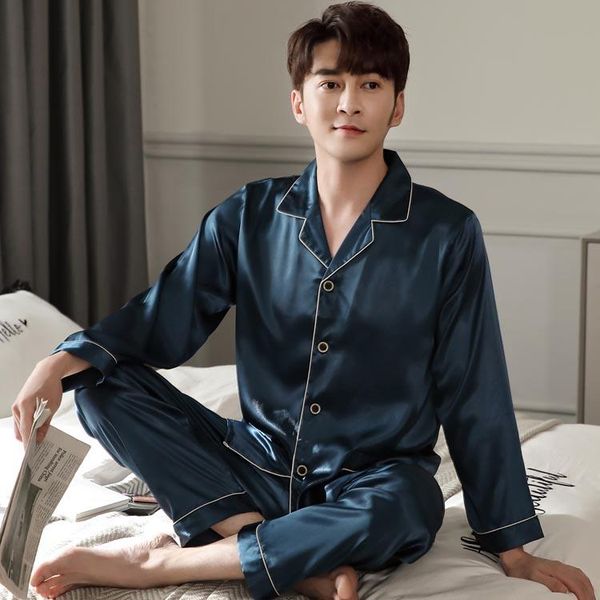 pajamas men's spring autumn silk satin long sleeve home wear silk two piece set, Black;brown
pajamas men's spring autumn silk satin long sleeve home wear silk two piece set, Black;brown
