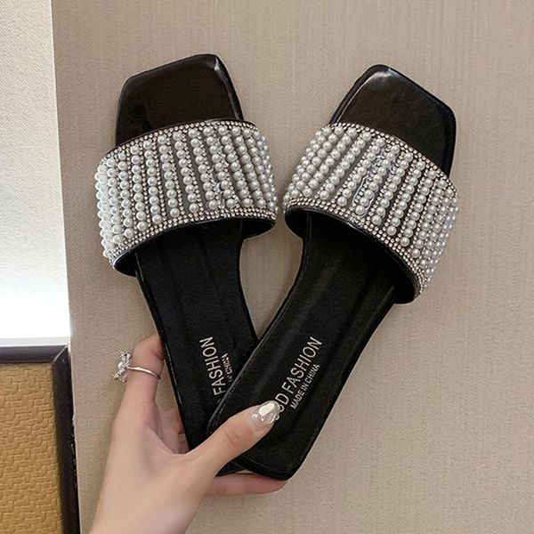 women slippers summer rhinestone white flat shoes elegant pearl external wear 2021 summer new sandy beach sandals women shoes, Black
women slippers summer rhinestone white flat shoes elegant pearl external wear 2021 summer new sandy beach sandals women shoes, Black