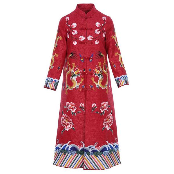 women's trench coats casacos feminino 2022 spring autumn overcoats women vintage jacquard print embroidery long sleeve red black coat f, Tan;black
women's trench coats casacos feminino 2022 spring autumn overcoats women vintage jacquard print embroidery long sleeve red black coat f, Tan;black