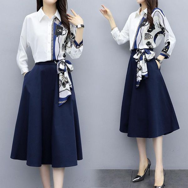 two piece dress high-quality women's long-sleeved stitching blouse retro floral print shirt skirt clothing suit spring 2 ns424, White
two piece dress high-quality women's long-sleeved stitching blouse retro floral print shirt skirt clothing suit spring 2 ns424, White